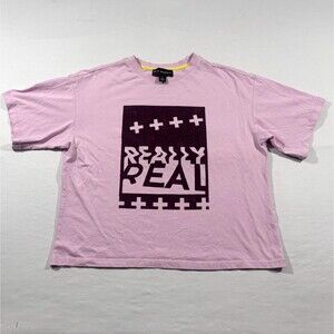 BP X WILDFANG Pink Boxy Print Graphic REAL Short Sleeve T-shirt Tee Sz S STAIN